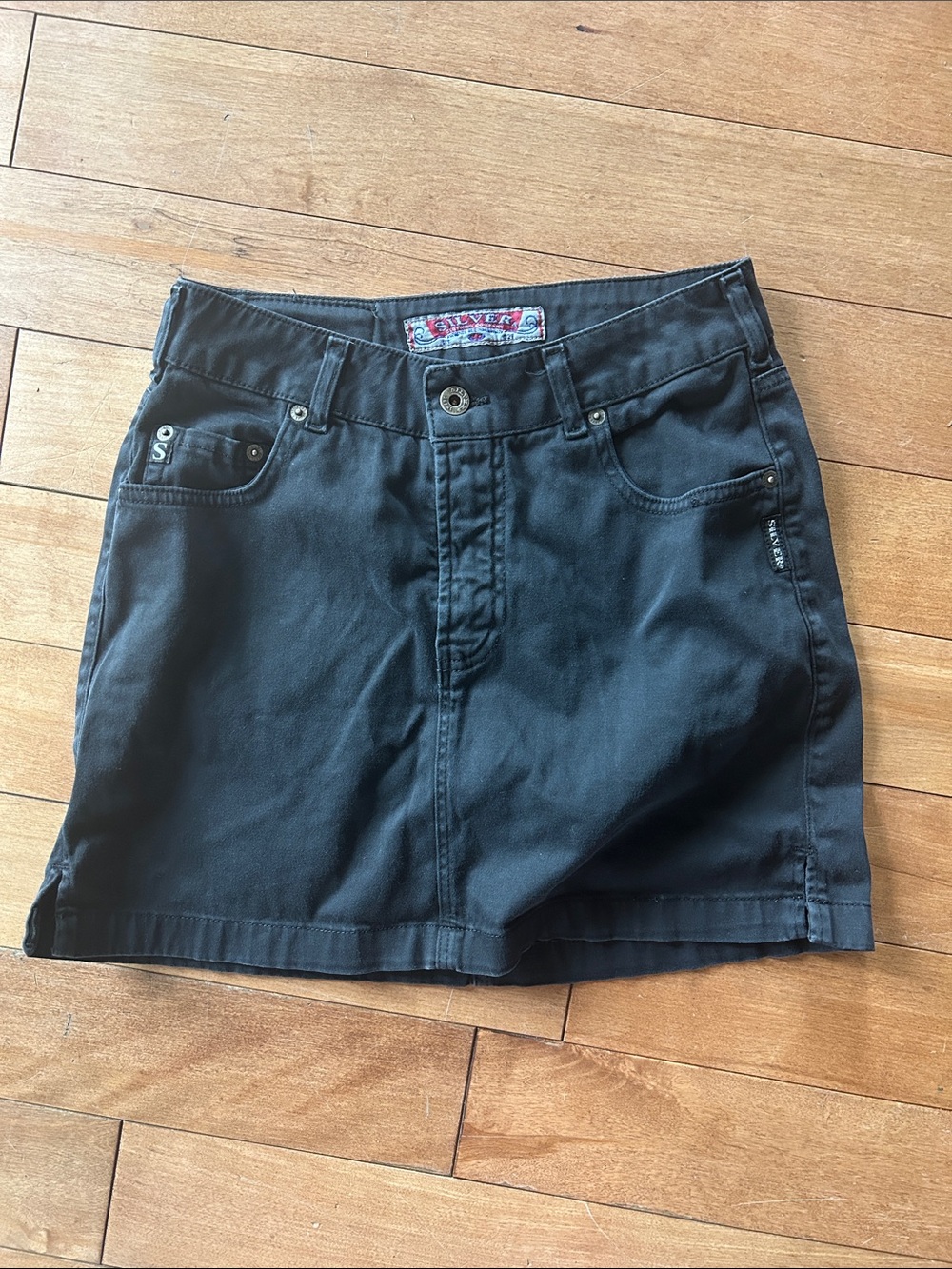 Vintage Silver Jeans Black Mini Skirt with Logo Patch